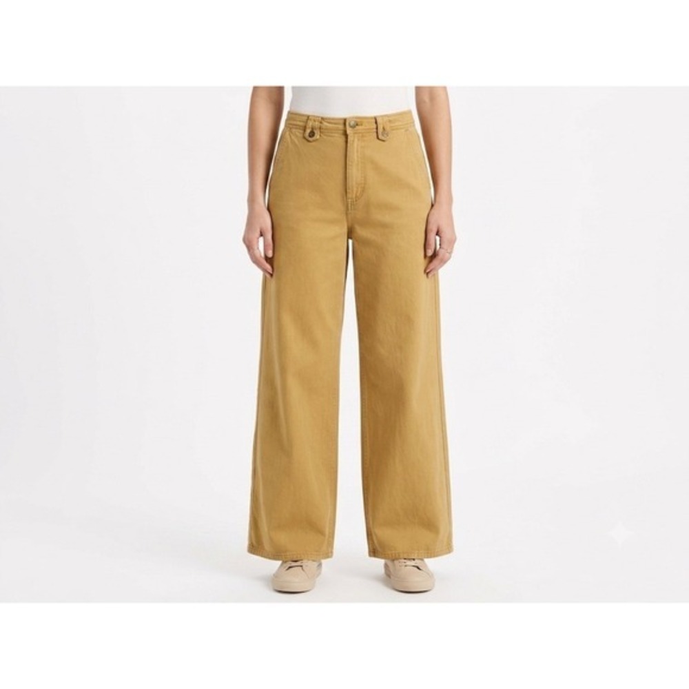Anthropologie Pilcro Wide Leg Utility Pants Mustard Yellow Gold Size 32 - Picture 2 of 6